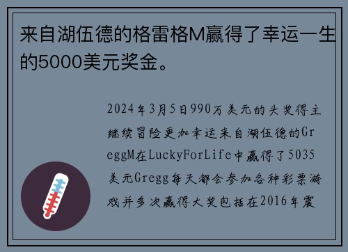 来自湖伍德的格雷格M赢得了幸运一生的5000美元奖金。
